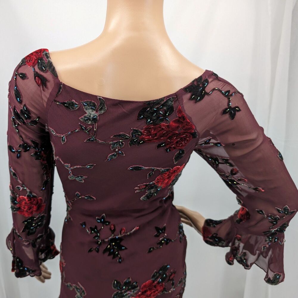 Vintage 1990s y2k Sue Wong Midi Dress Whimsygoth Floral Beaded Silk Fairy Size 2 - Picture 8 of 14